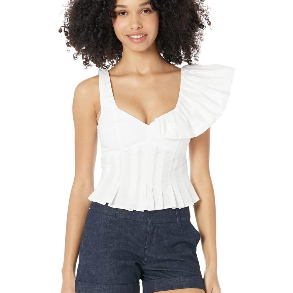 Bardot cotton pleated cropped top, white, NWOT